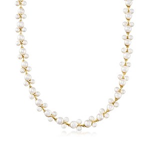 Ross-Simons 5-7.5mm Cultured Pearl Trio Vine Necklace in 18kt Gold Over Sterling - 1 of 4