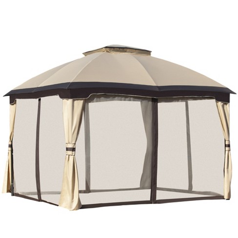 Outsunny 10 x 12 Outdoor Gazebo Patio Gazebo Canopy Shelter w Double Vented Roof Zippered Mesh Sidewalls Solid Steel Frame Beige