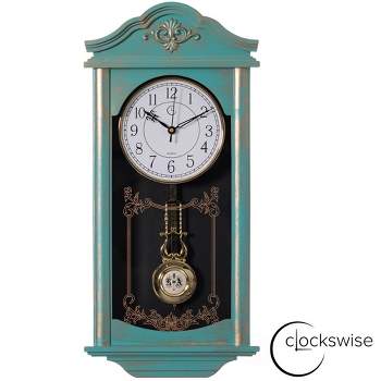 Clockswise Vintage Grandfather Wood-Looking Plastic Pendulum Decorative Battery-Operated Wall Clock