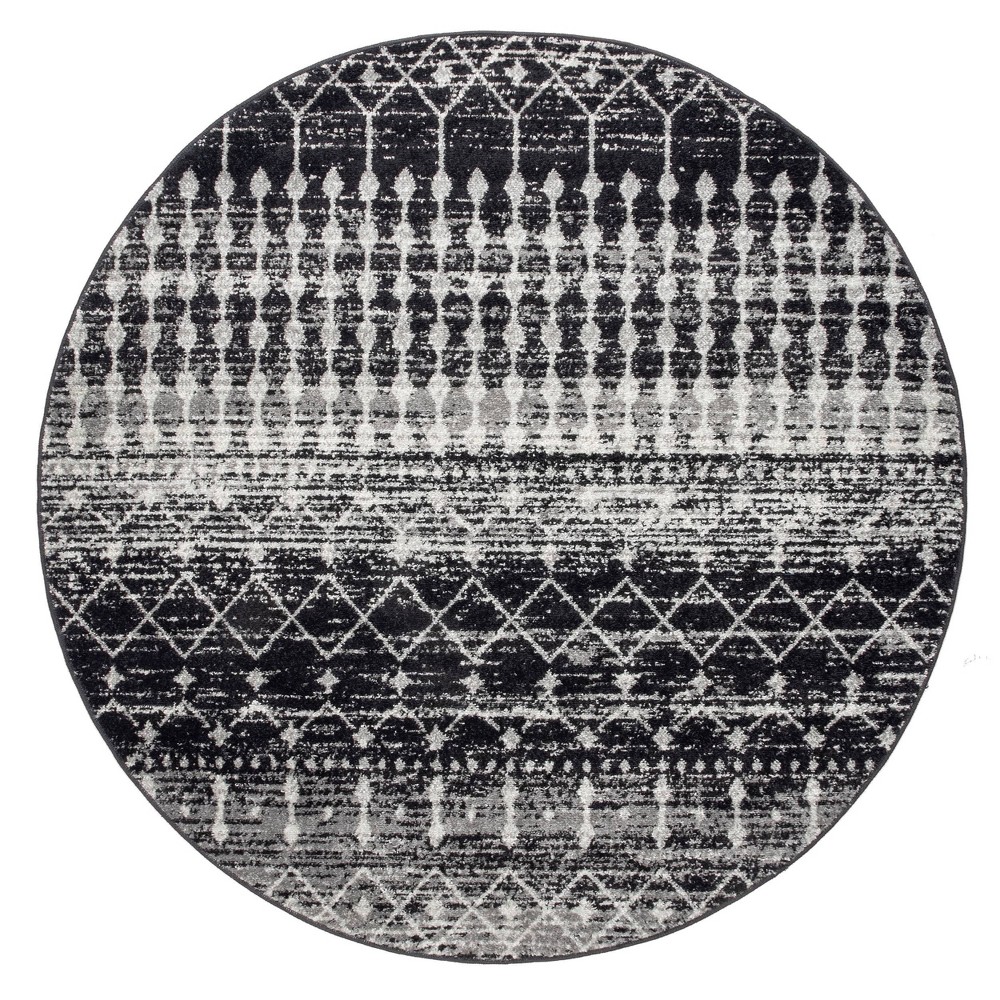 8' Round Moroccan Blythe Area Rug Black - nuLOOM