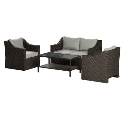 Bensen 4pc Traditional Outdoor Rattan Conversation Set - Ash/Gray- New Heights