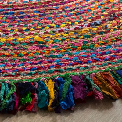 Handmade Multicolor Round Wool and Cotton Area Rug, 4'