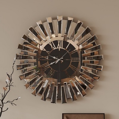 FUFU&GAGA Modern Glam Wall Clock, Glass Decorative Round Timepiece Home Decor