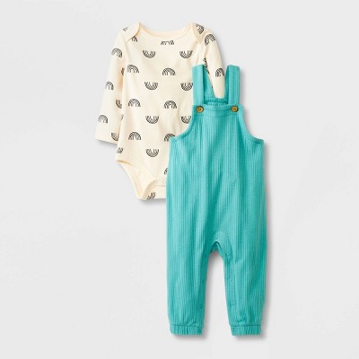 Image of Baby 2pc Long Sleeve Bodysuit & Overalls Set - Cat & Jack™ Mint Green 3-6M