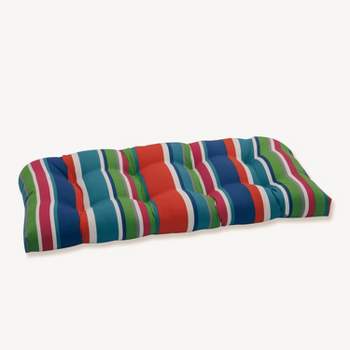 St. Lucia Stripe Wicker Outdoor Loveseat Cushion Blue - Pillow Perfect