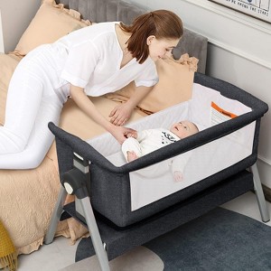 Safstar Baby Bassinet Bedside Crib, Newborn Sleeper w/Large Storage Basket, Adjustable Heights, Detachable & Washable Mattress - 1 of 4
