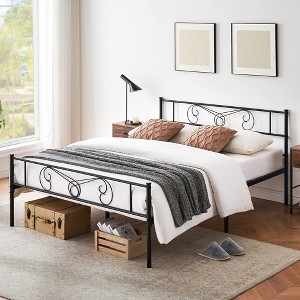 Queen Size Metal Platform Bed Frame with Headboard and Footboard, Mattress Foundation with Premium Steel Slats Support - 1 of 4