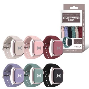 Xtreme 6-Pack Floral Multicolored Silicone Watch Bands for Apple Watch, Samsung Galaxy & Garmin - Soft and Durable Straps in 38mm & 42mm Sizes - 1 of 4