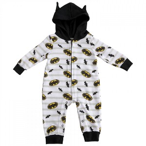 Kids Batman Symbols Hooded Fleece Coveralls with Ears - 1 of 3