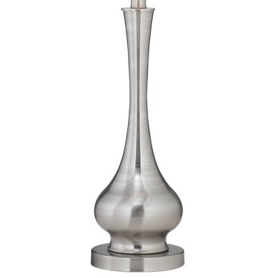 Tall Silver Gourd Table Lamps with White Drum Shades, Set of 2