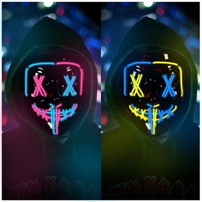 Garvee Purge Mask, 2 Pack Light up Mask LED Mask, Scary Masks, Glow Neon Mask Costume Mask with 3 Lighting Modes