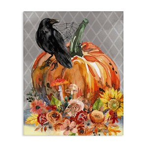 Stupell Industries Autumn Crow Pumpkin Botanicals Canvas Wall Art - 1 of 4