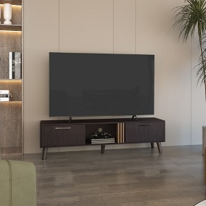 63" Manufactured Wood TV Stand with Two Pull-Down Cabinets, Two Open Shelves, and Cable Management for Living Room and Bedroom - 1 of 4