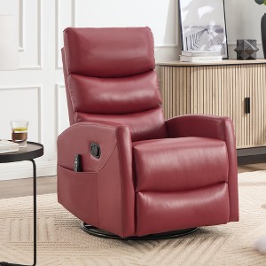 360° Swivel Manual Recliner Chair with Heat & Massage, Swivel Rocker Recliner with Handle Recline, Faux Leather/Linen Upholstery - 1 of 4