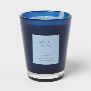 12oz Colored Vase Glass Candle with Dustcover Blue and Marine Moss - Threshold™ - 1 of 4