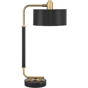 Possini Euro Design Myles Modern Mid Century Desk Lamp 24" High Black Gold with Dual USB Charging Ports Metal Drum Shade for Bedroom Living Room Home - 1 of 4