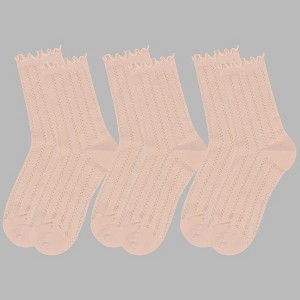 Alilang Women's Adorable Ruffled Lace-Up Socks Wicking Cotton for Casual Comfort 3 Pairs - 1 of 4