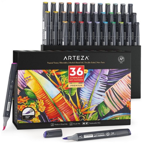 Best Choice Products Set of 228 Alcohol-Based Markers, Dual-Tipped Pens w/  Brush & Chisel Tip, Carrying Case - Black