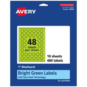 Avery Bright Green Paper Labels, 1" Starburst - 1 of 4