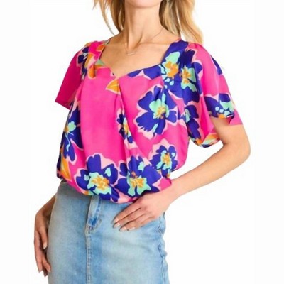 Women's Floral Print Surplice Wrap Top - umgee