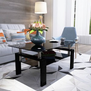 CENGHU Rectangle Glass Coffee Table, Clear Tea Table, Modern Side Center Table for Living Room, Dining Room, Bedroom - 1 of 4