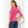 INSPIRE CHIC Women's V Neck 3/4 Sleeves Solid Knitted Buttons Decor Ruched Blouse - 4 of 4