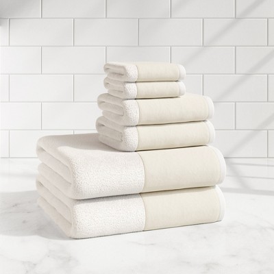 Ultra-Soft Cotton and Modern Linen-Like Border Bath Towels - Great Bay Home