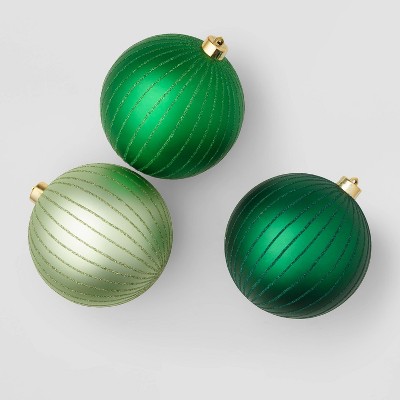 3ct Large Christmas Ornament Set Green with Glitter - Wondershop™