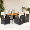 vidaXL Patio Dining Set with Cushions Outdoor Garden Furniture Poly Rattan - Black and Cream 74.8" Table Length 6 Pieces - 2 of 4