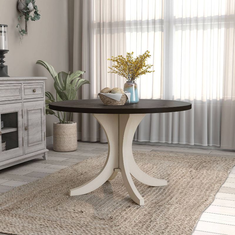 HOMES: Inside + Out 47&#34; Moonglint Round Farmhouse Dining Table Antique White/Dark Walnut, 4 of 7