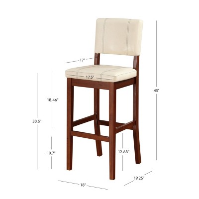 Elegant Off-White Leather Barstool with Walnut Wood Frame - 46"