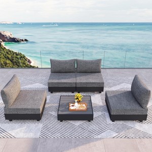 Heynemo 5 Pieces Aluminum Patio Furniture Set, Outdoor Sectional Sofa Conversation Sets with Coffee Table, Modular Armless Chairs Set for Pool, Grey - 1 of 4