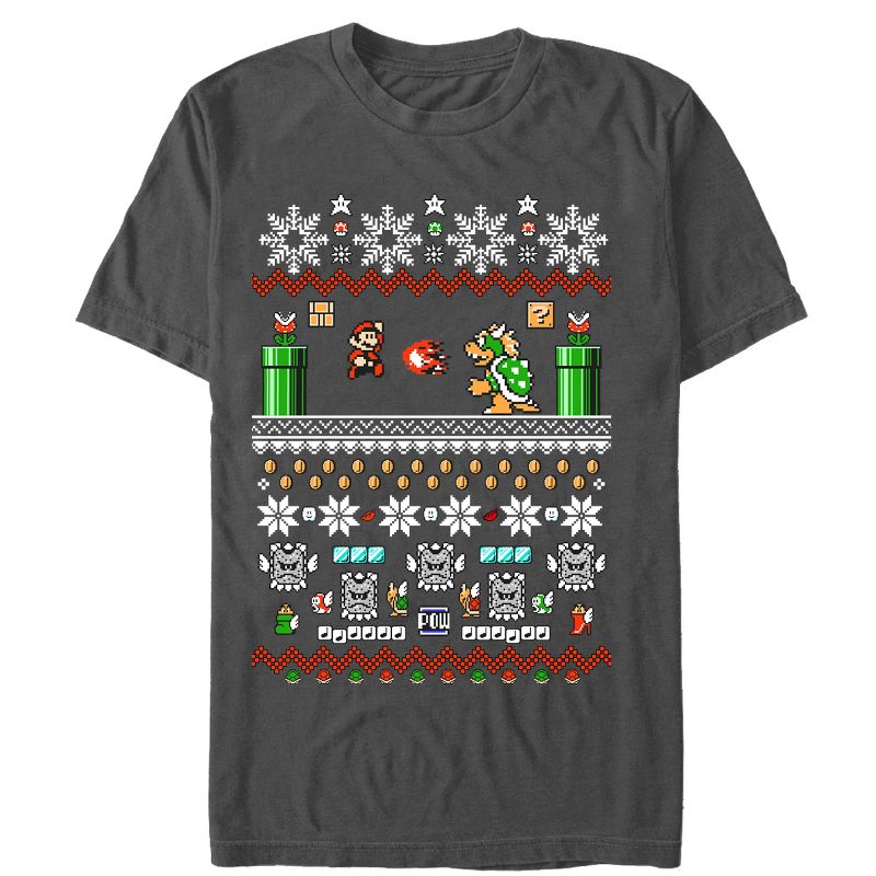 Men's Nintendo Ugly Christmas Mario and Bowser T-Shirt, 1 of 6