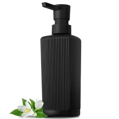 LunaLulinlk Black Glass Soap Dispenser Ribbed Hand Soap Bottle with Pump for Bathroom Kitchen 12oz