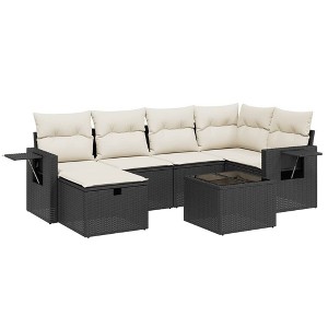 vidaXL Garden Sofa Set Black PE rattan, tempered glass, powder-coated steel - 1 of 4