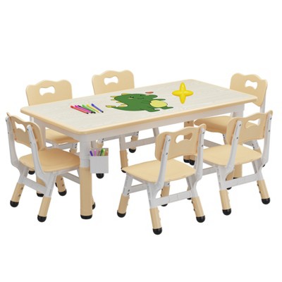 Kids Table and Chair Set - Height Adjustable for Ages 2-10, Graffiti Desktop, Non-Slip Legs