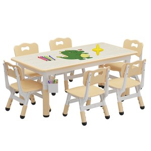 Kids Table and Chair Set - Height Adjustable for Ages 2-10, Graffiti Desktop, Non-Slip Legs - 1 of 4