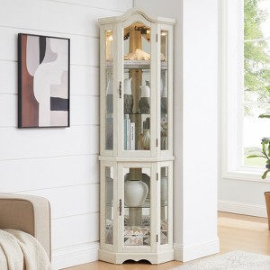 FURNIinspire Utility Storage Cabinets, Glass Corner Display Cabinet with Adjustable Glass Shelves for Living Room Bedroom, White, 15.94"*70.28"*21.65" - 1 of 4