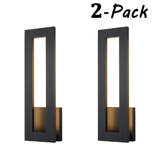 ALOADECOR H20'' Modern Outdoor Integrated LED Wall Light Matte Black  Sconce with Frosted Acrylic Shade Up/Down Wall for Garage  (2 Pack) - 1 of 4