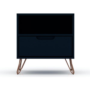 Gulches Midnight Blue 1-Drawer Nightstand with Open Shelf, Mid-Century Modern MDF Side Table, Metal Legs, 11Lb Capacity, Custom Handle, Easy Setup - 1 of 4