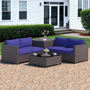 Decksplore Outdoor Lounge Set PE Wicker with Iron Frame Navy Blue Sofa & Coffee Table Combo - 1 of 4