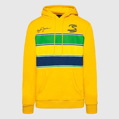 Ayrton Senna F1 Stripe Pullover Hoodie (Yellow, S)