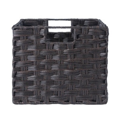 Espresso Solid Wood Terrace Storage Shelf with Chocolate Woven Baskets