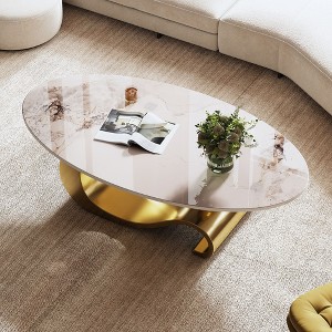 49.2" Oval Coffee Table, Modern Coffee Table with Faux Marble Oval Top, Cocktail Table with Gold Stainless Steel Base for Living Room - 1 of 4