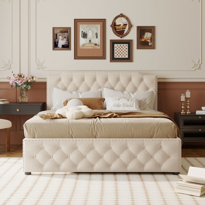 Whisen Morden Design Queen Size Upholstered Platform Bed with 2 Drawers and USB Ports