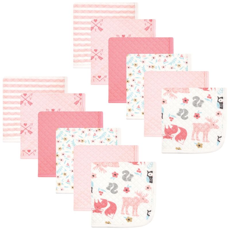 Hudson Baby Infant Girl 24Pc Quilted Cotton Washcloths, Girl Forest, One Size, 2 of 3