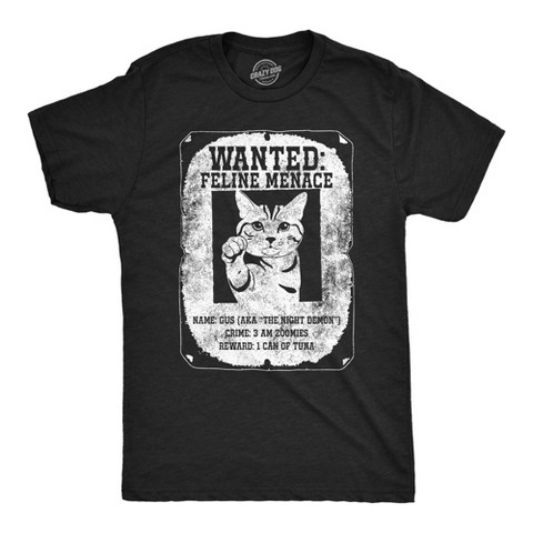 Мужские футболки Crazy Dog T-Shirts, Inc. Mens Funny T Shirts Wanted Feline Menace Sarcastic Kitten Joke Tee For Men - Crazy Dog Men's T Shirt For Cat Lovers Black M