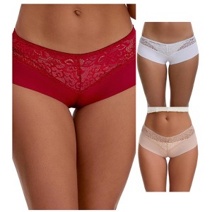 INSPIRE CHIC Women's Lace Ice Silk Hollow Out Mid Rise Comfort Boyshorts  Briefs 3 Packs - 1 of 4