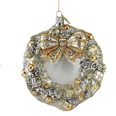 Huras 5.25" Silver & Gold Wreath Ornament Wedding Annoversary  -  Tree Ornaments