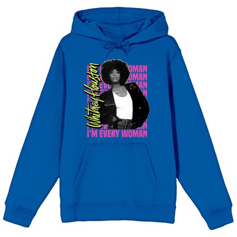 Whitney Houston I'm Every Woman Long Sleeve Royal Blue Women's Hooded  Sweatshirt-Small